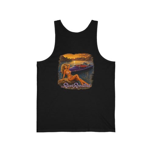 River Tank in black, back print: the River illustration printed across the back