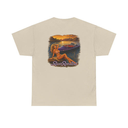 River Tee in sand, back print: the River illustration printed across the back
