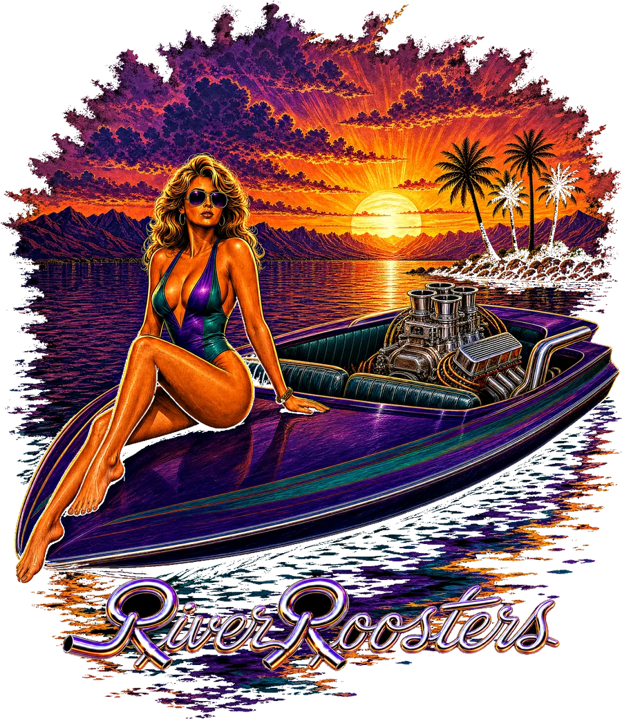 RiverRoosters Jet Boat Tee illustration
